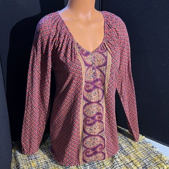 Lucky Brand Paisley and Floral Print V-Neck Blouse Size Small - Picture 3 of 11